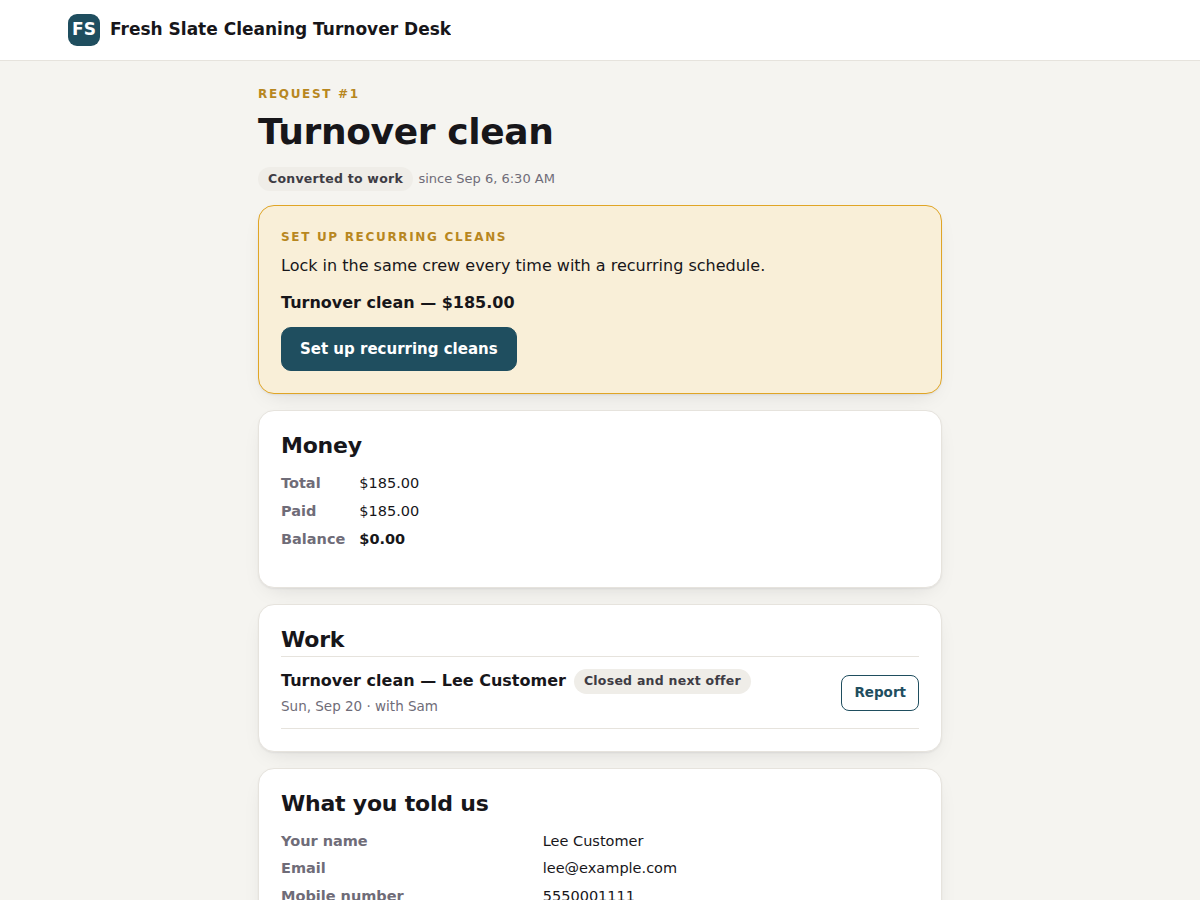 The next offer on a customer's status page