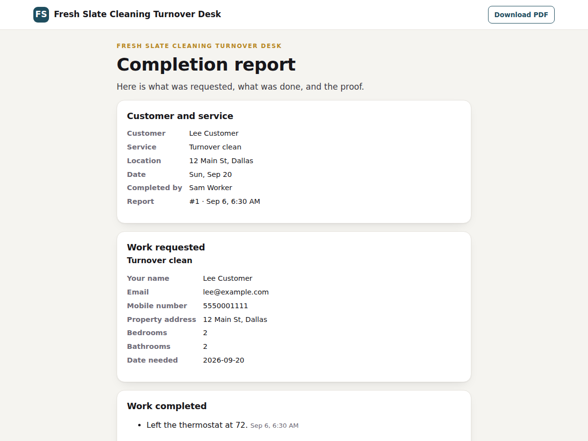 A branded completion report