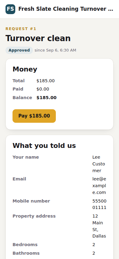 A customer's private status page